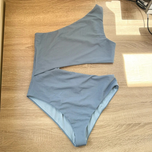 New Free People Beach Riot Celine One Piece Swim Suit Ribbed Blue Grey XL - Picture 4 of 9